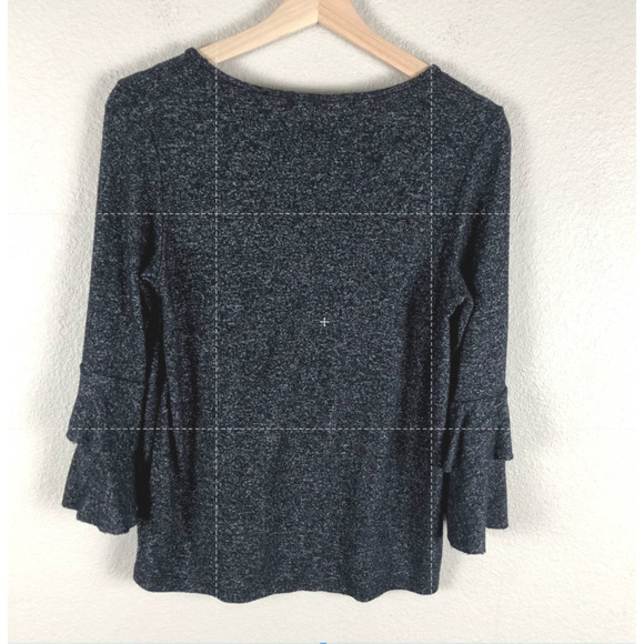 Coin 1804 Shirt Black White Space Dye Crew Ruffled Layered Sleeve Size Medium - Picture 11 of 12